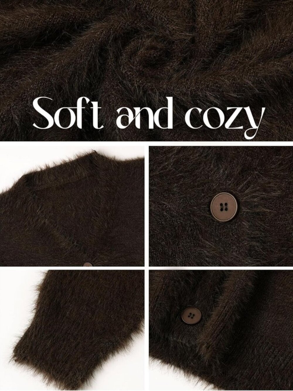 Cozy Fuzzy Cardigan Sweater | V-Neck, Long Sleeve, Button Down, Slouchy Knit - Picture 6 of 6